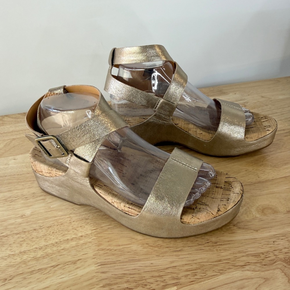 Kork-Ease Yadira Sandals Womens 10 Gold Metallic Leather Wedge KE0020610